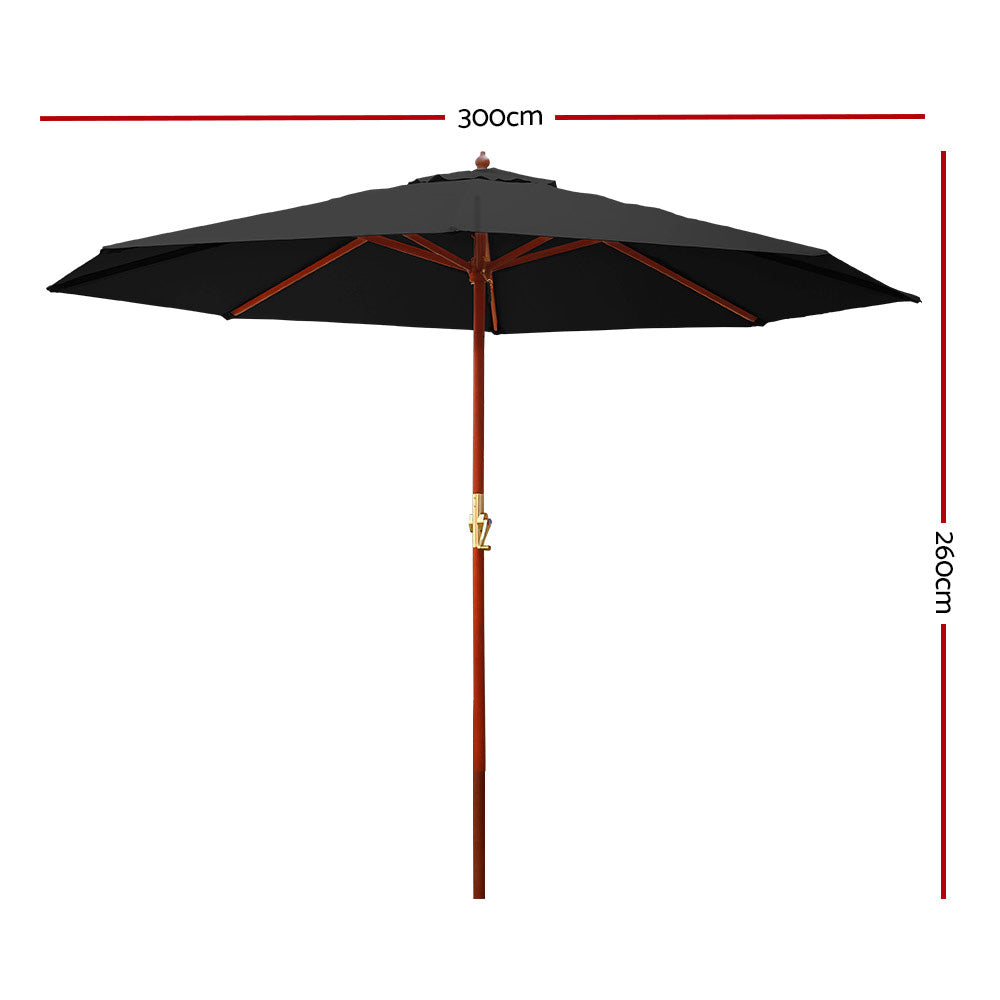 3m Outdoor Umbrella | Pole | Umbrellas | Beach Garden Sun Stand | Patio | Black