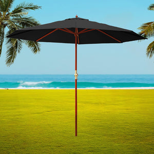 3m Outdoor Umbrella | Pole | Umbrellas | Beach Garden Sun Stand | Patio | Black