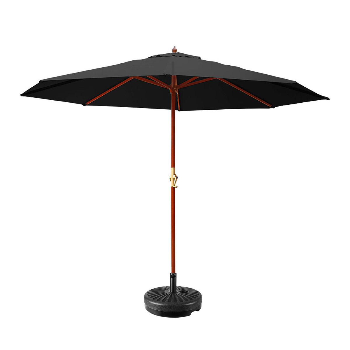 3m Outdoor Umbrella | w/Base | Pole Umbrellas | Garden Sun Stand | Deck | Black