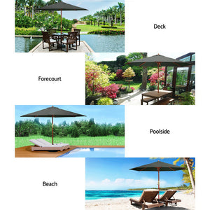 3m Outdoor Umbrella | Pole | Umbrellas | Beach Garden Sun Stand | Patio | Charcoal