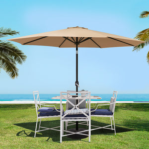 3m Outdoor Umbrella | w/Base Pole | Tilt | Beach Garden Patio | Beige