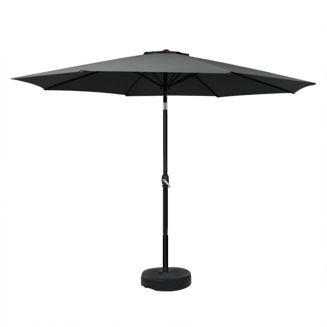 Outdoor Umbrella | 3m | Base | Beach Pole | Garden Tilt | Sun Patio | UV | Black