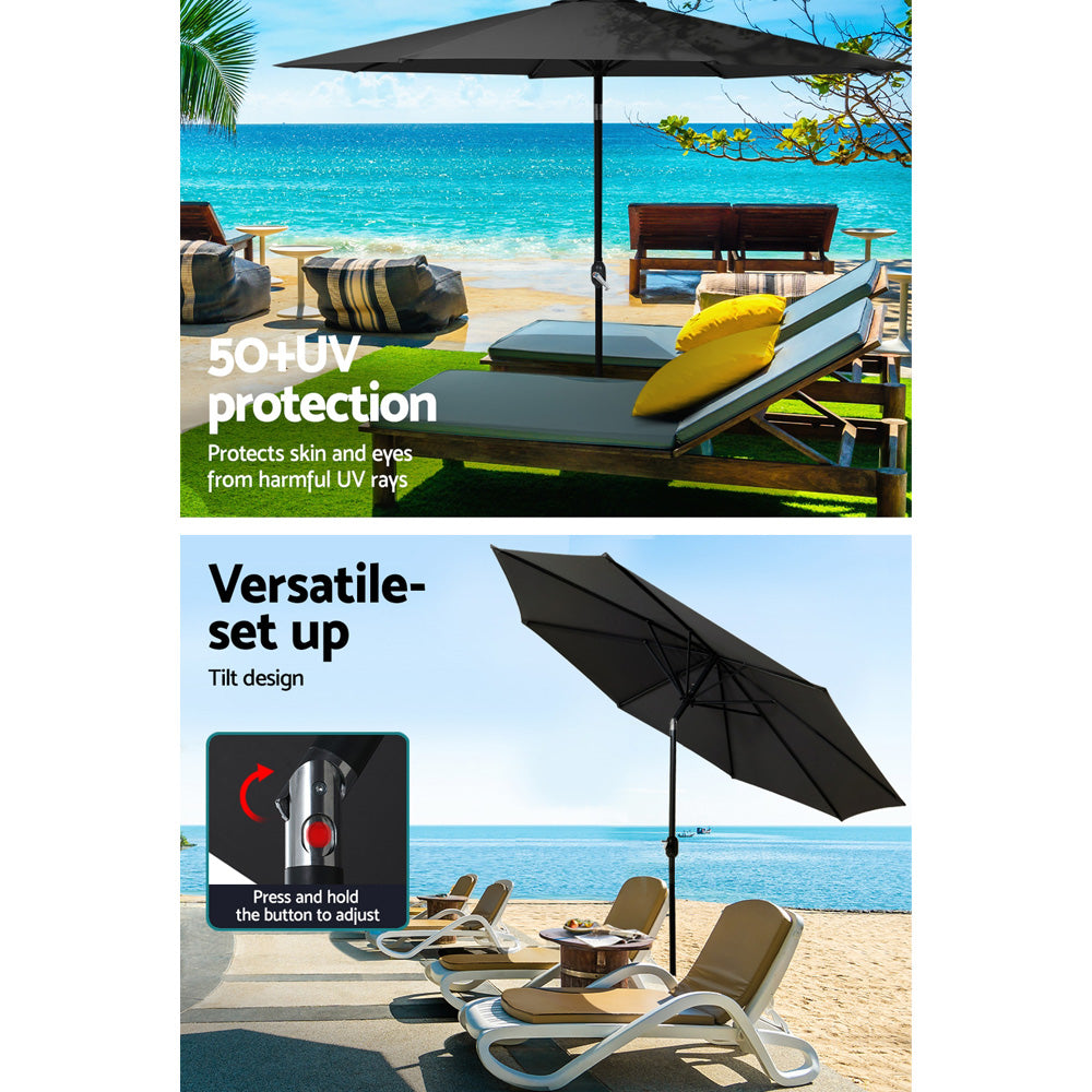 Outdoor Umbrella | 3m | Base | Beach Pole | Garden Tilt | Sun Patio | UV | Black