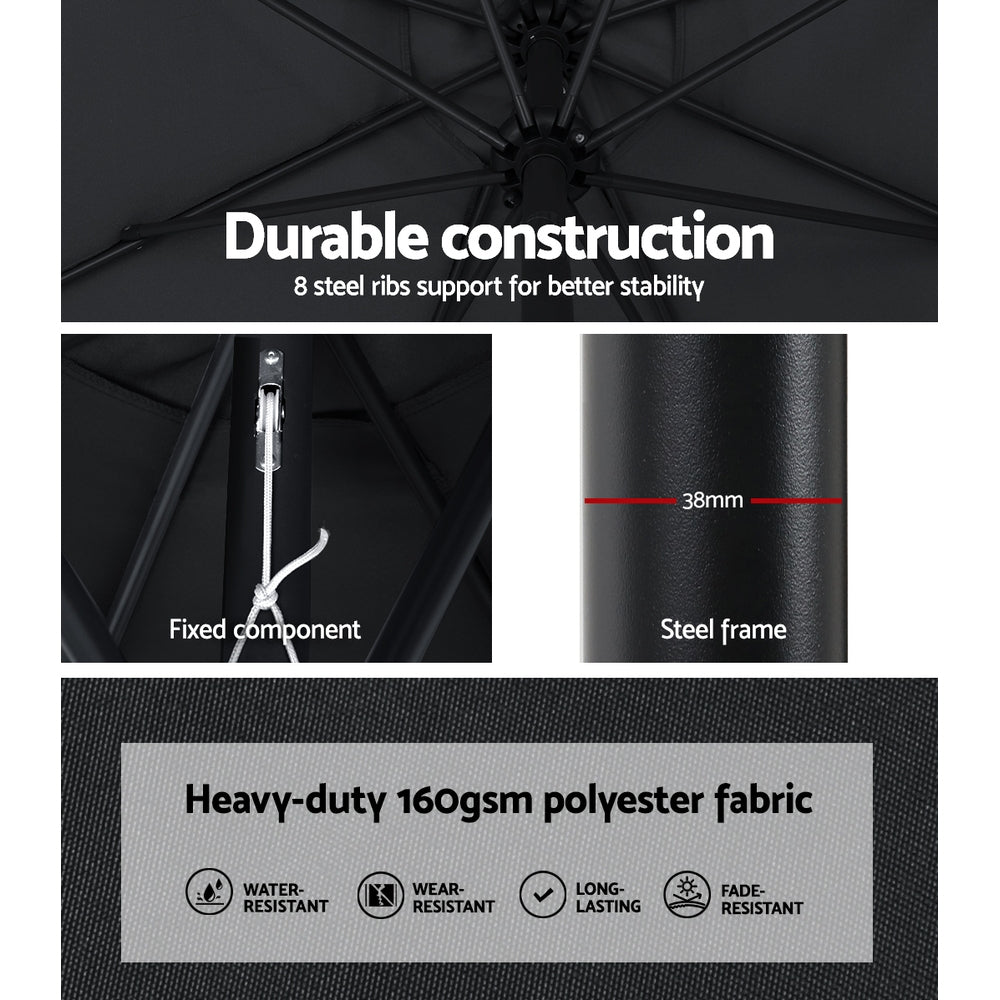 Outdoor Umbrella | 3m | Base | Beach Pole | Garden Tilt | Sun Patio | UV | Black