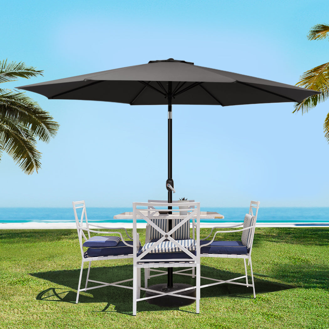 Outdoor Umbrella | 3m | Base | Beach Pole | Garden Tilt | Sun Patio | UV | Black