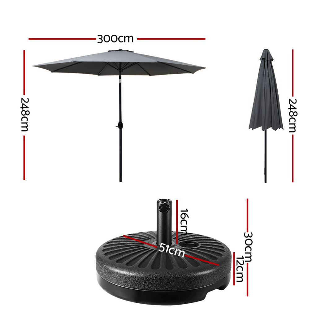 Outdoor Umbrella | 3m Base | Beach Pole | Garden Tilt | Sun Patio | UV | Charcoal
