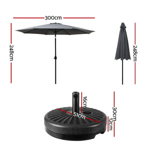 Outdoor Umbrella | 3m Base | Beach Pole | Garden Tilt | Sun Patio | UV | Charcoal