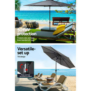 Outdoor Umbrella | 3m Base | Beach Pole | Garden Tilt | Sun Patio | UV | Charcoal
