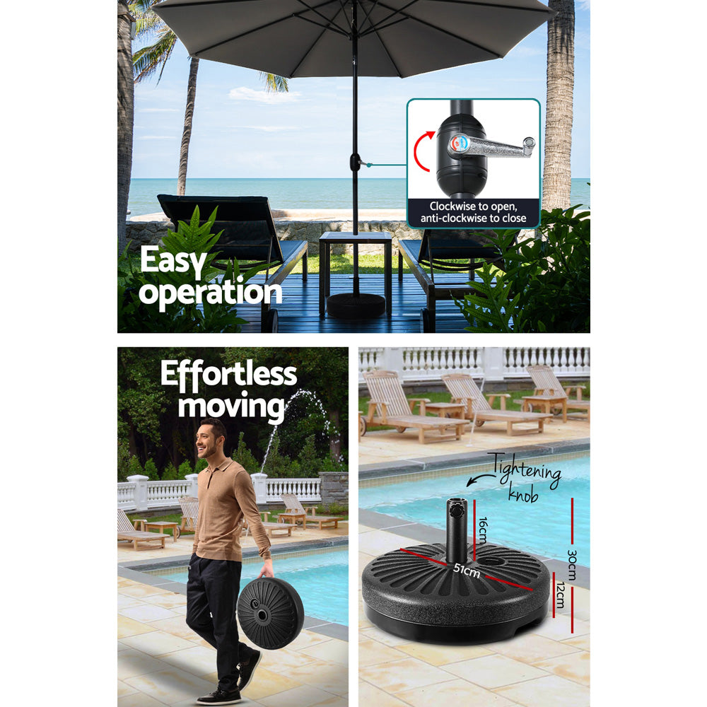 Outdoor Umbrella | 3m Base | Beach Pole | Garden Tilt | Sun Patio | UV | Charcoal