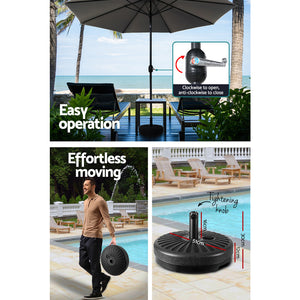 Outdoor Umbrella | 3m Base | Beach Pole | Garden Tilt | Sun Patio | UV | Charcoal