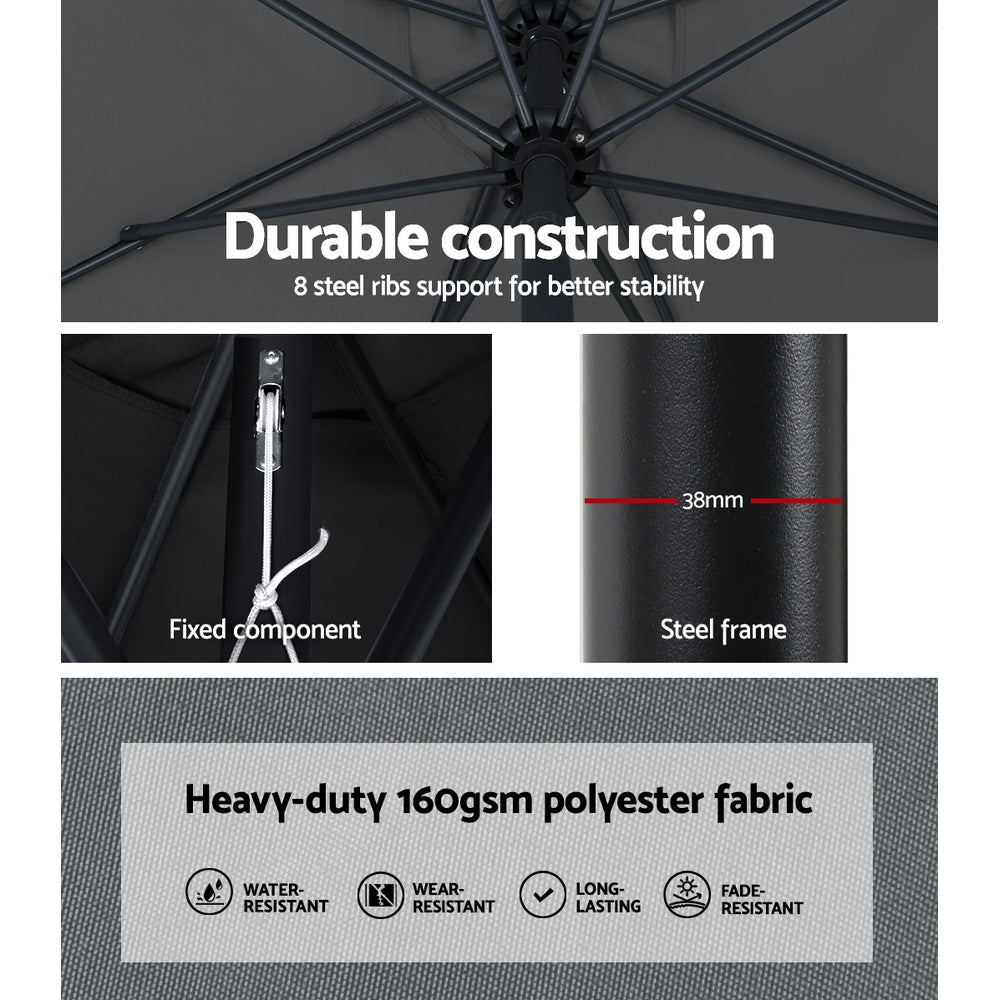 Outdoor Umbrella | 3m Base | Beach Pole | Garden Tilt | Sun Patio | UV | Charcoal