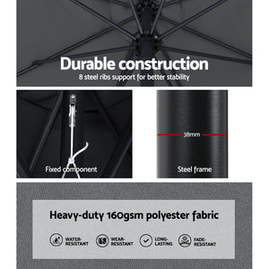 Outdoor Umbrella | 3m Base | Beach Pole | Garden Tilt | Sun Patio | UV | Charcoal
