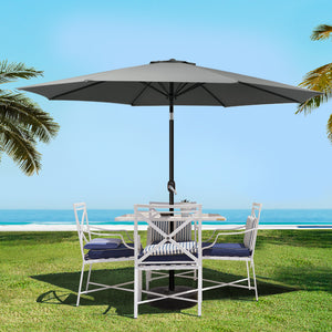 Outdoor Umbrella | 3m Base | Beach Pole | Garden Tilt | Sun Patio | UV | Charcoal
