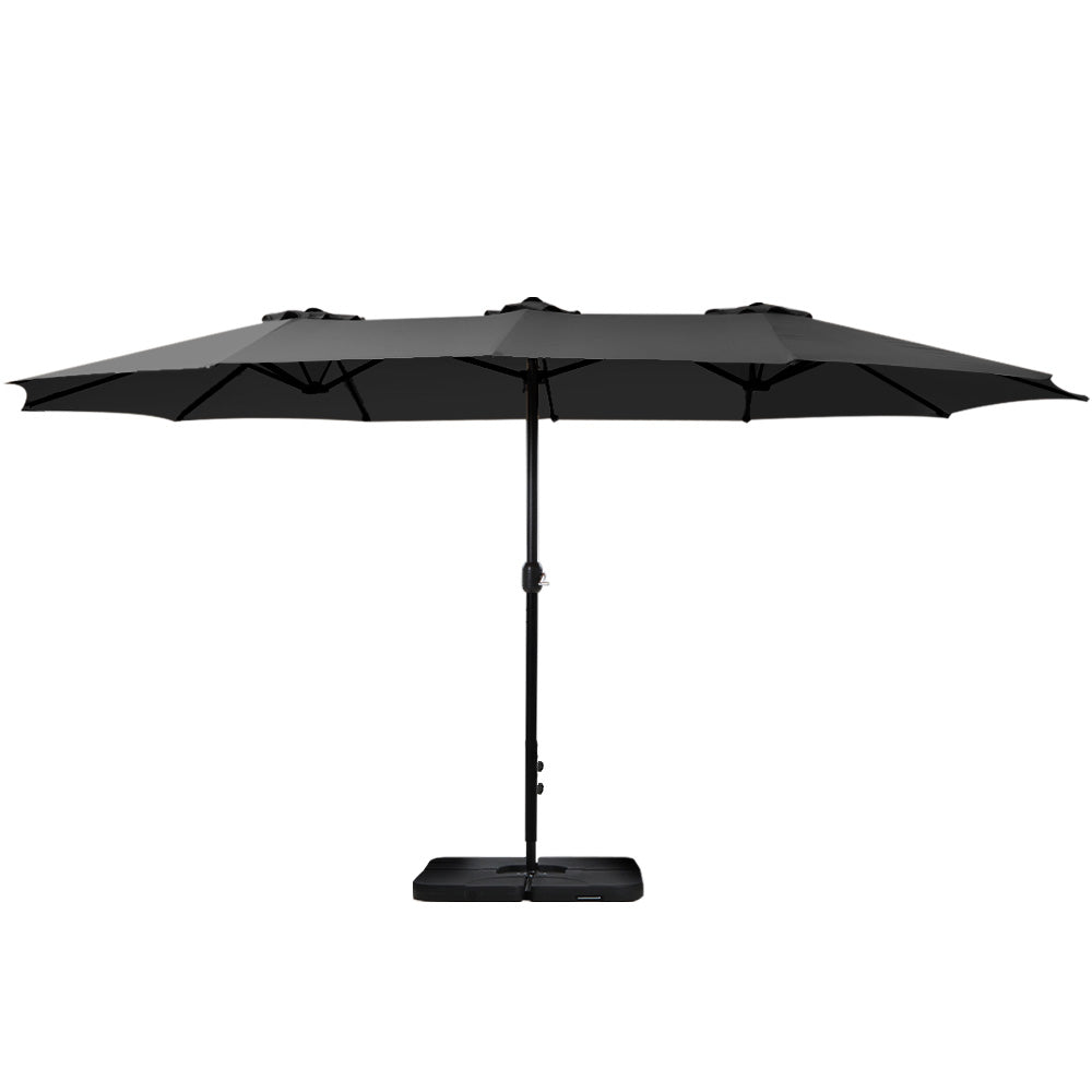 4.57m Outdoor Umbrella | w/Base Stand | Beach Pole Garden Tilt | Black
