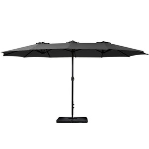 4.57m Outdoor Umbrella | w/Base Stand | Beach Pole Garden Tilt | Black