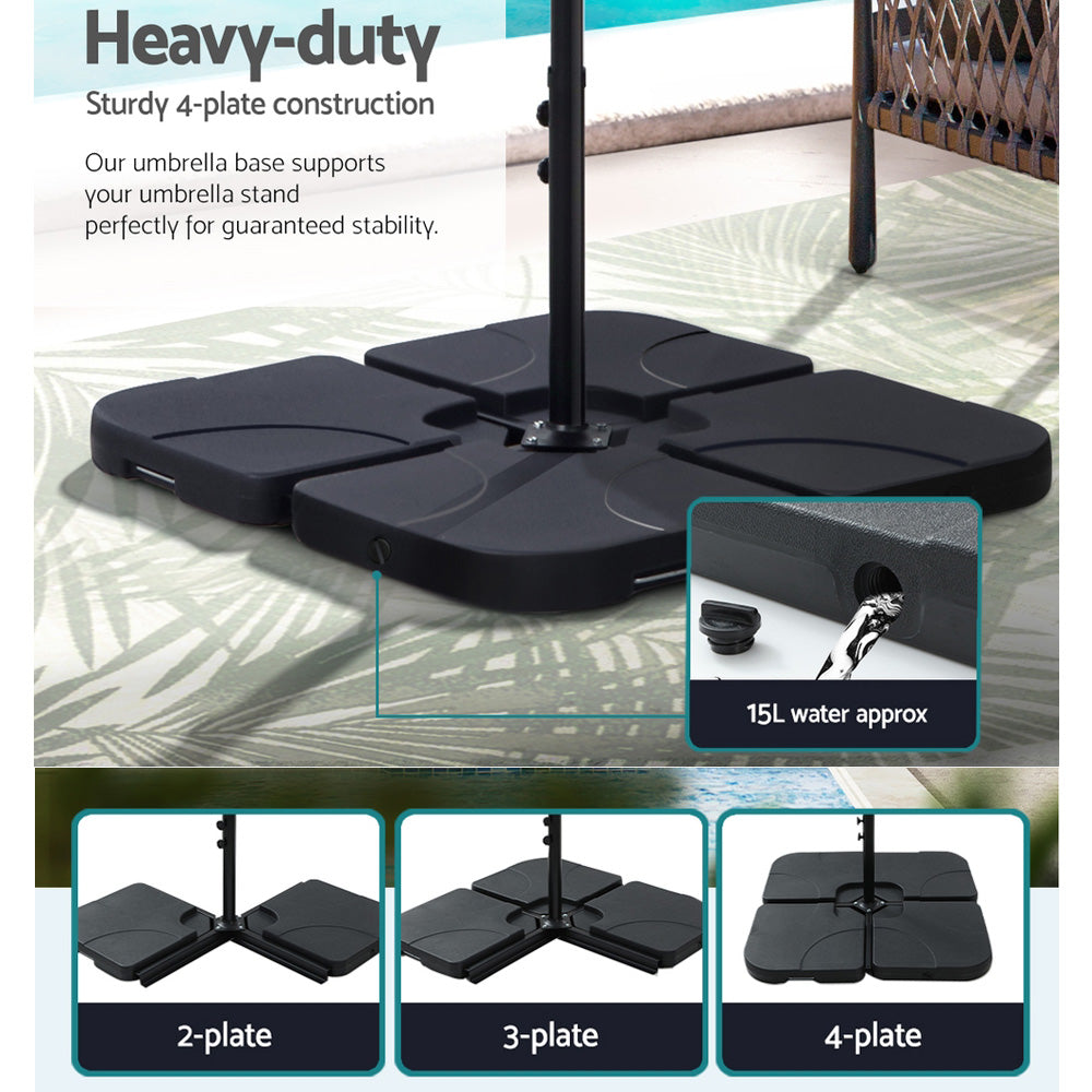 4.57m Outdoor Umbrella | w/Base Stand | Beach Pole Garden Tilt | Black