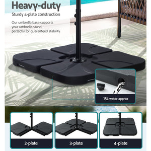 4.57m Outdoor Umbrella | w/Base Stand | Beach Pole Garden Tilt | Black
