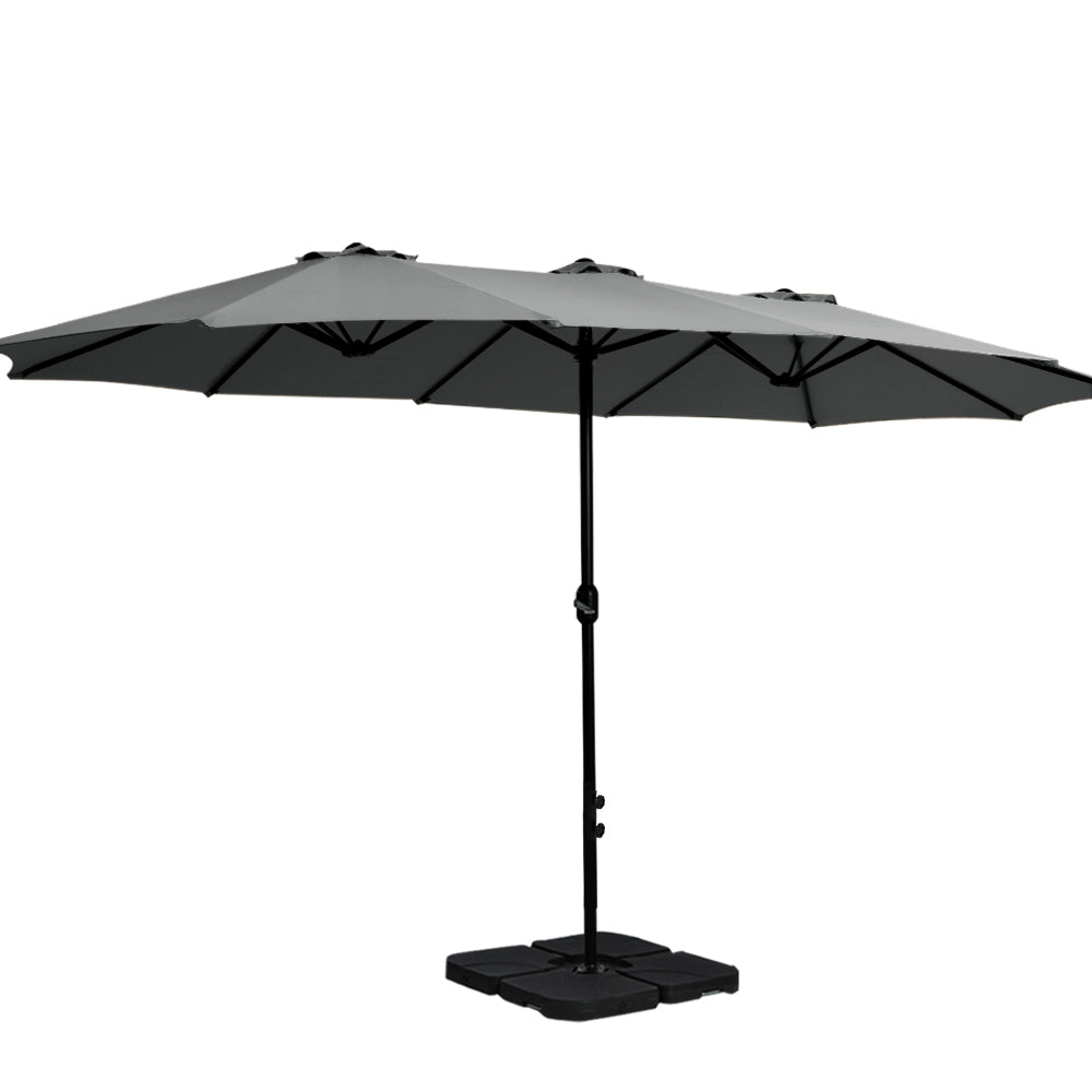 4.57m Outdoor Umbrella | w/Base Stand | Beach Pole Garden Tilt | Charcoal