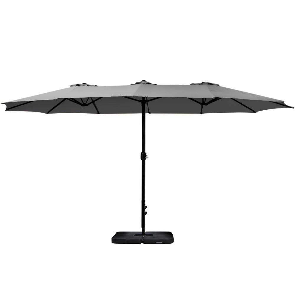 4.57m Outdoor Umbrella | w/Base Stand | Beach Pole Garden Tilt | Charcoal
