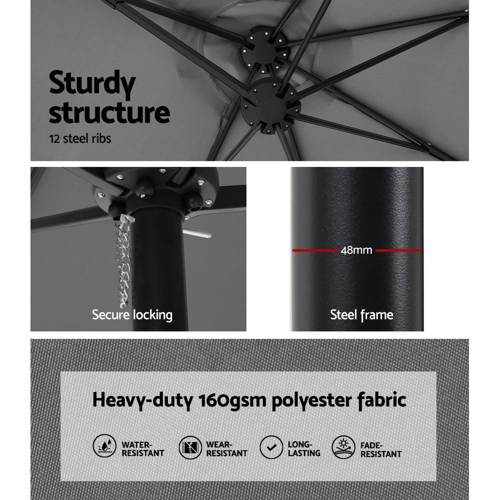 4.57m Outdoor Umbrella | w/Base Stand | Beach Pole Garden Tilt | Charcoal