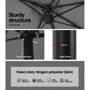 4.57m Outdoor Umbrella | w/Base Stand | Beach Pole Garden Tilt | Charcoal