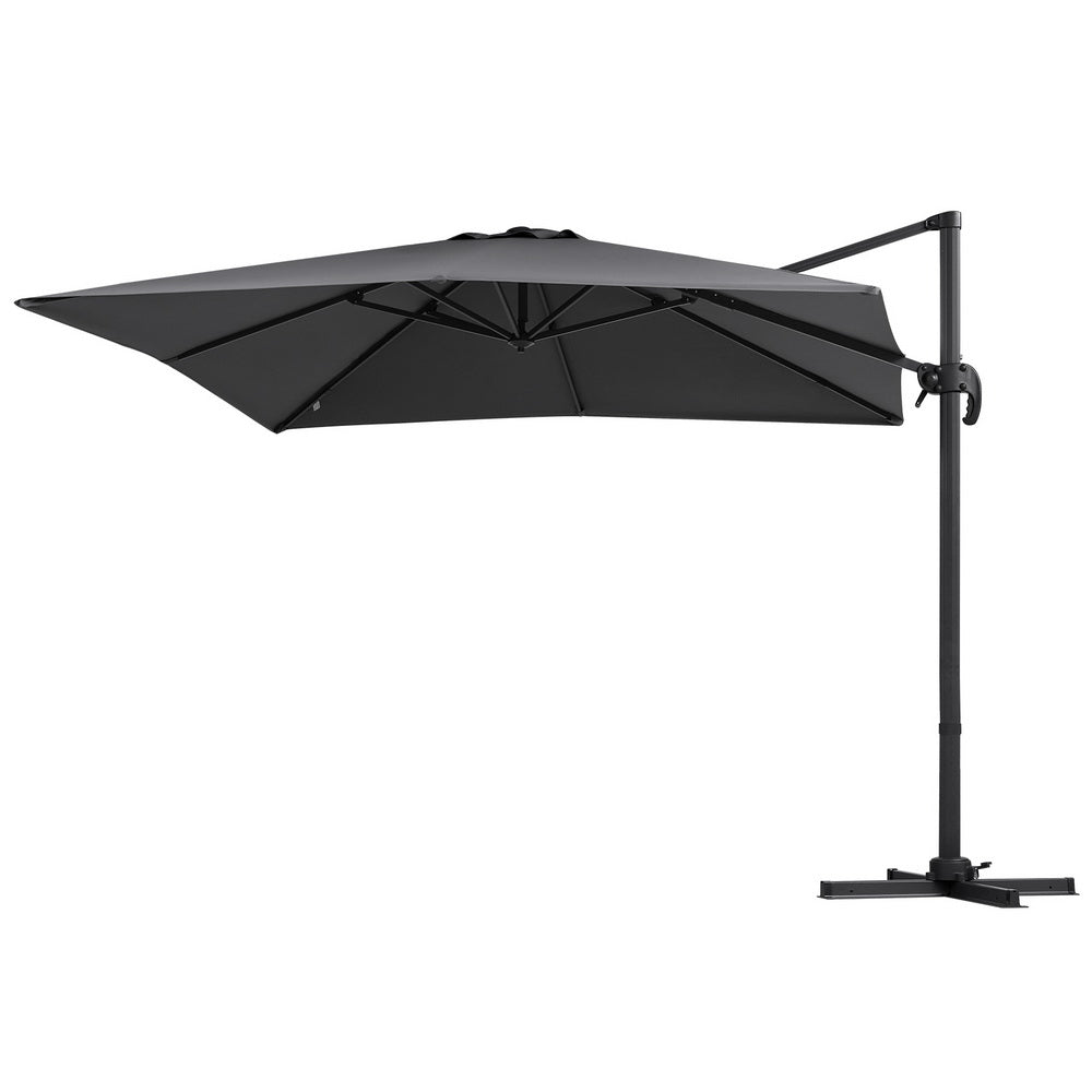 Instahut Outdoor Umbrella 3m | Cantilever Roma Umbrella with Stand | 360° Rotation | Charcoal