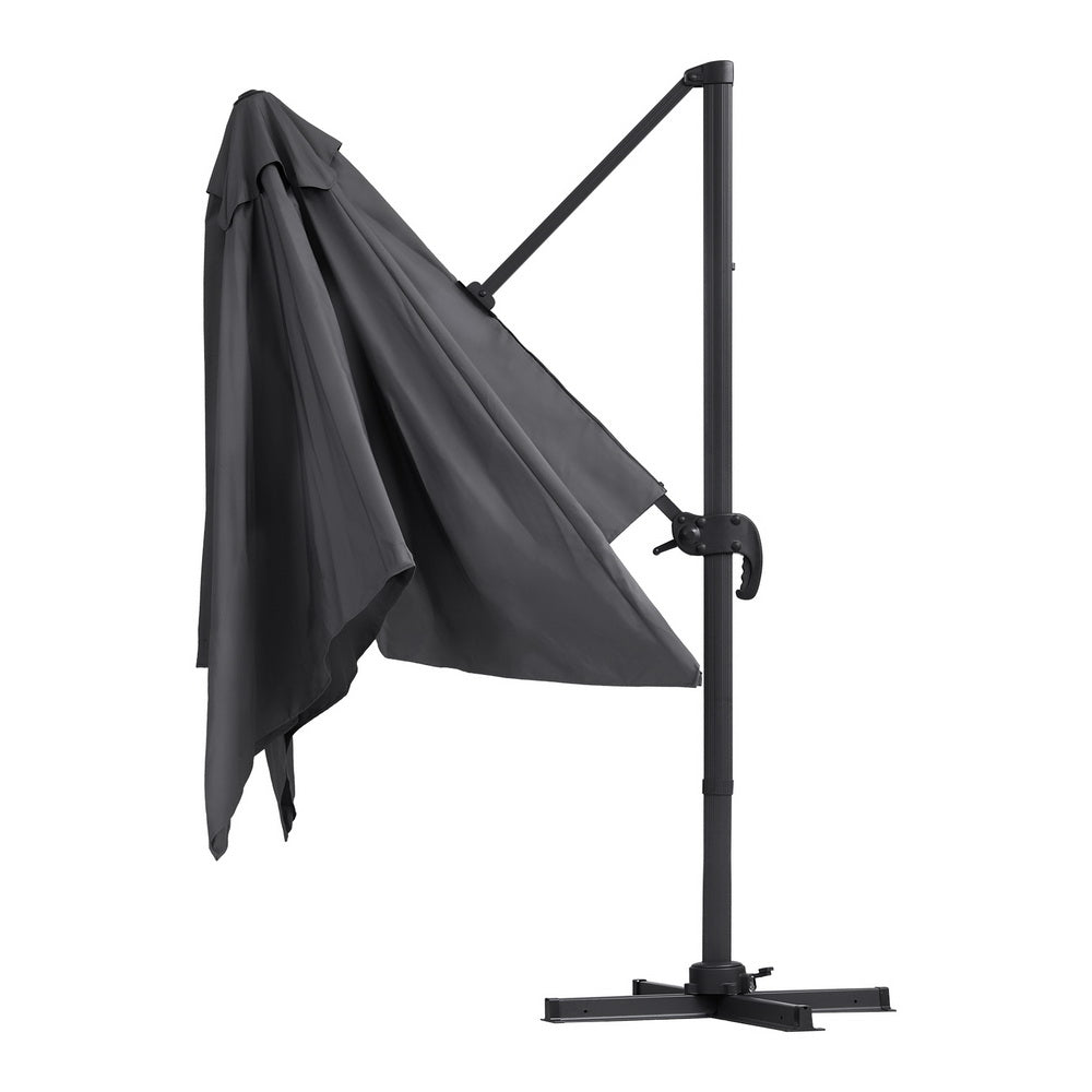 Instahut Outdoor Umbrella 3m | Cantilever Roma Umbrella with Stand | 360° Rotation | Charcoal