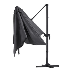 Instahut Outdoor Umbrella 3m | Cantilever Roma Umbrella with Stand | 360° Rotation | Charcoal