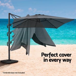 Instahut Outdoor Umbrella 3m | Cantilever Roma Umbrella with Stand | 360° Rotation | Charcoal