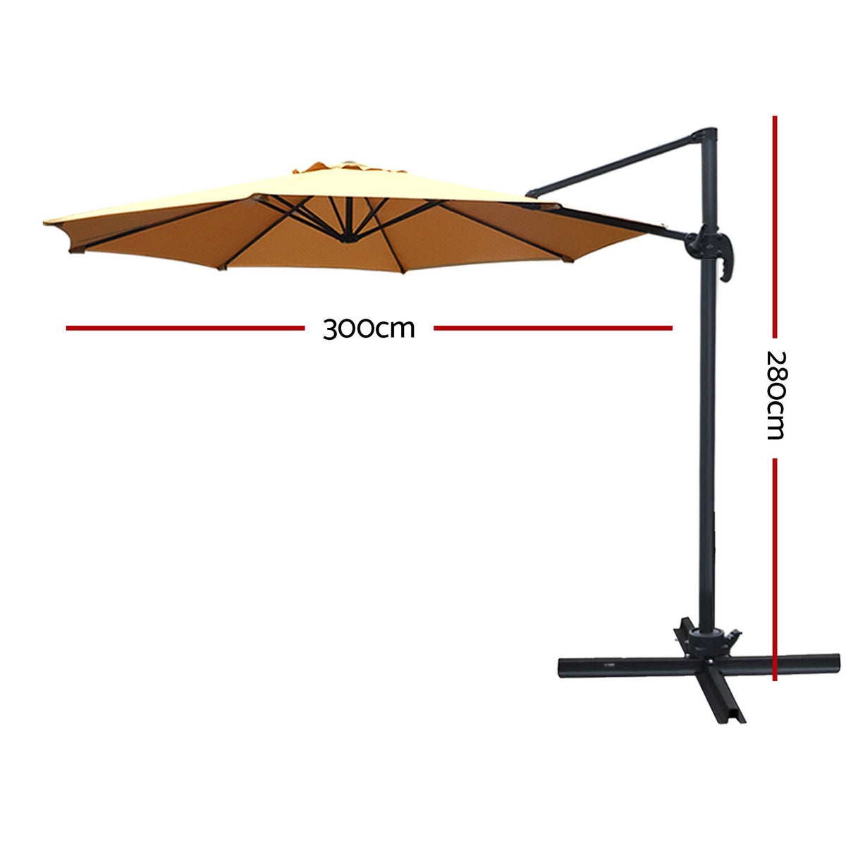 3m Outdoor Umbrella | Cantilever | 360 Degree Tilt | Beach | Roma | Beige