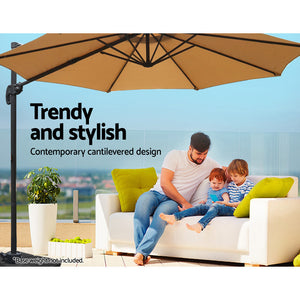 3m Outdoor Umbrella | Cantilever | 360 Degree Tilt | Beach | Roma | Beige