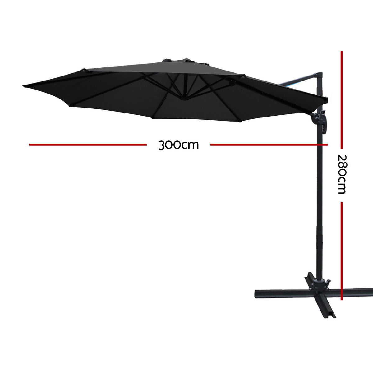 3m Outdoor Umbrella | Cantilever | 360 Degree Tilt | Beach | Roma | Black