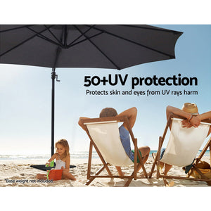 Instahut | 3m Outdoor Umbrella | Cantilever | 360 Degree Tilt | Beach Roma | Charcoal