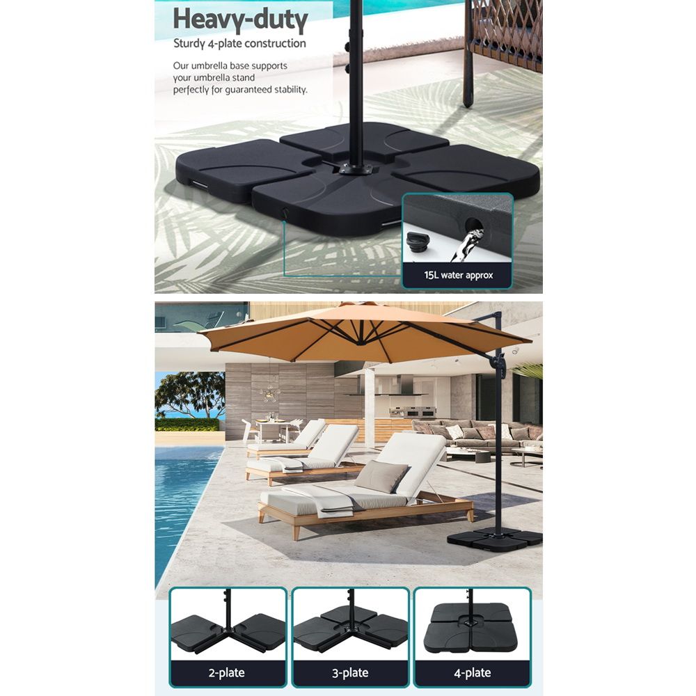 3m Outdoor Umbrella | w/Base | Cantilever Beach Roma | 360 Degree Tilt | Beige