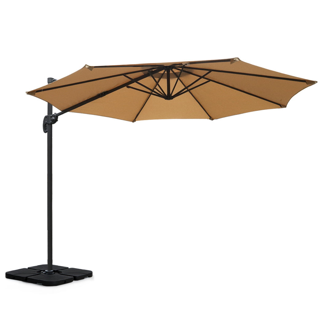 3m Outdoor Umbrella | w/Base | Cantilever Beach Roma | 360 Degree Tilt | Beige