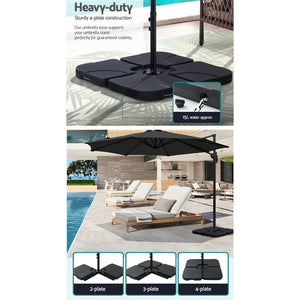 3m Outdoor Umbrella | w/Base | Cantilever Beach Roma | 360 Degree Tilt | Black