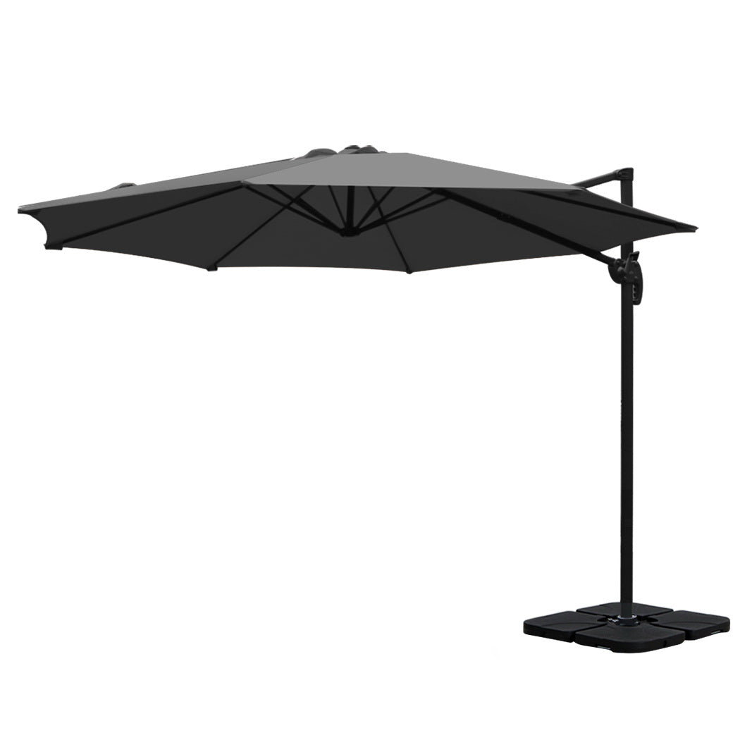 3m Outdoor Umbrella | w/Base | Cantilever Beach Roma | 360 Degree Tilt | Charcoal