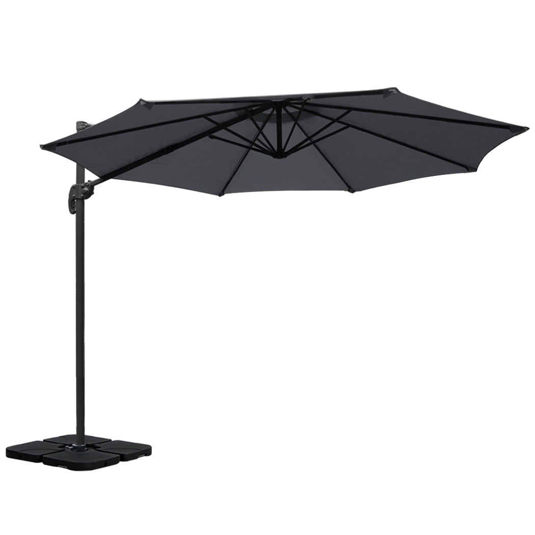 3m Outdoor Umbrella | w/Base | Cantilever Beach Roma | 360 Degree Tilt | Charcoal