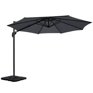 3m Outdoor Umbrella | w/Base | Cantilever Beach Roma | 360 Degree Tilt | Charcoal