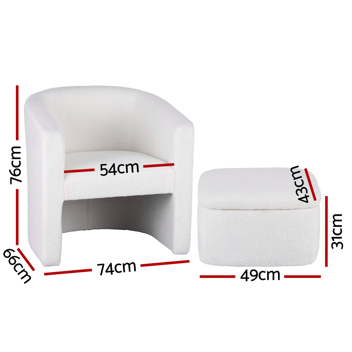 Accent Armchair with Ottoman | Storage Footrest | Boucle | White
