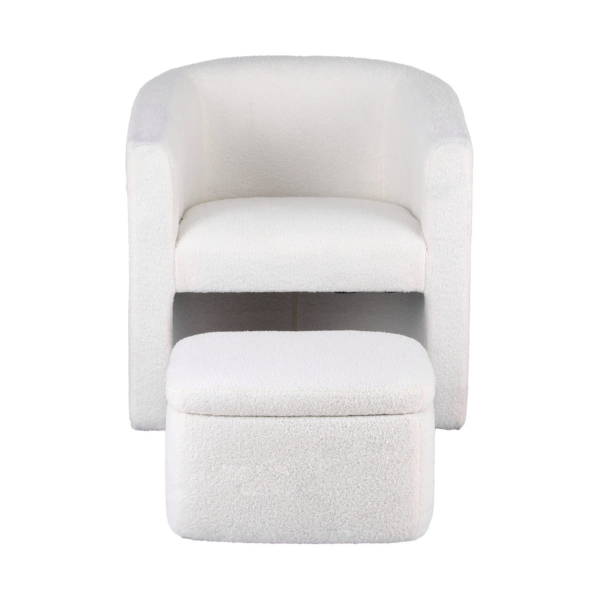 Accent Armchair with Ottoman | Storage Footrest | Boucle | White