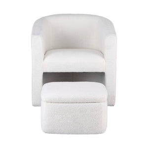 Accent Armchair with Ottoman | Storage Footrest | Boucle | White