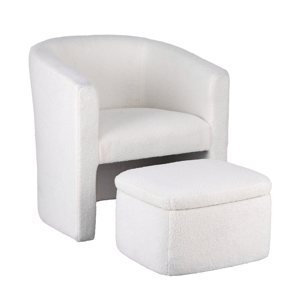 Accent Armchair with Ottoman | Storage Footrest | Boucle | White