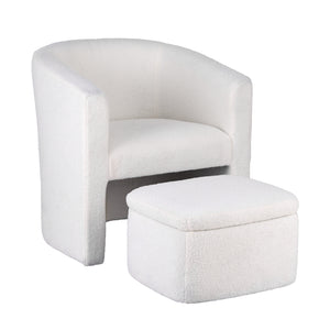 Accent Armchair with Ottoman | Storage Footrest | Boucle | White