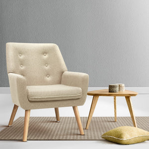 Beige Fabric Dining Armchair