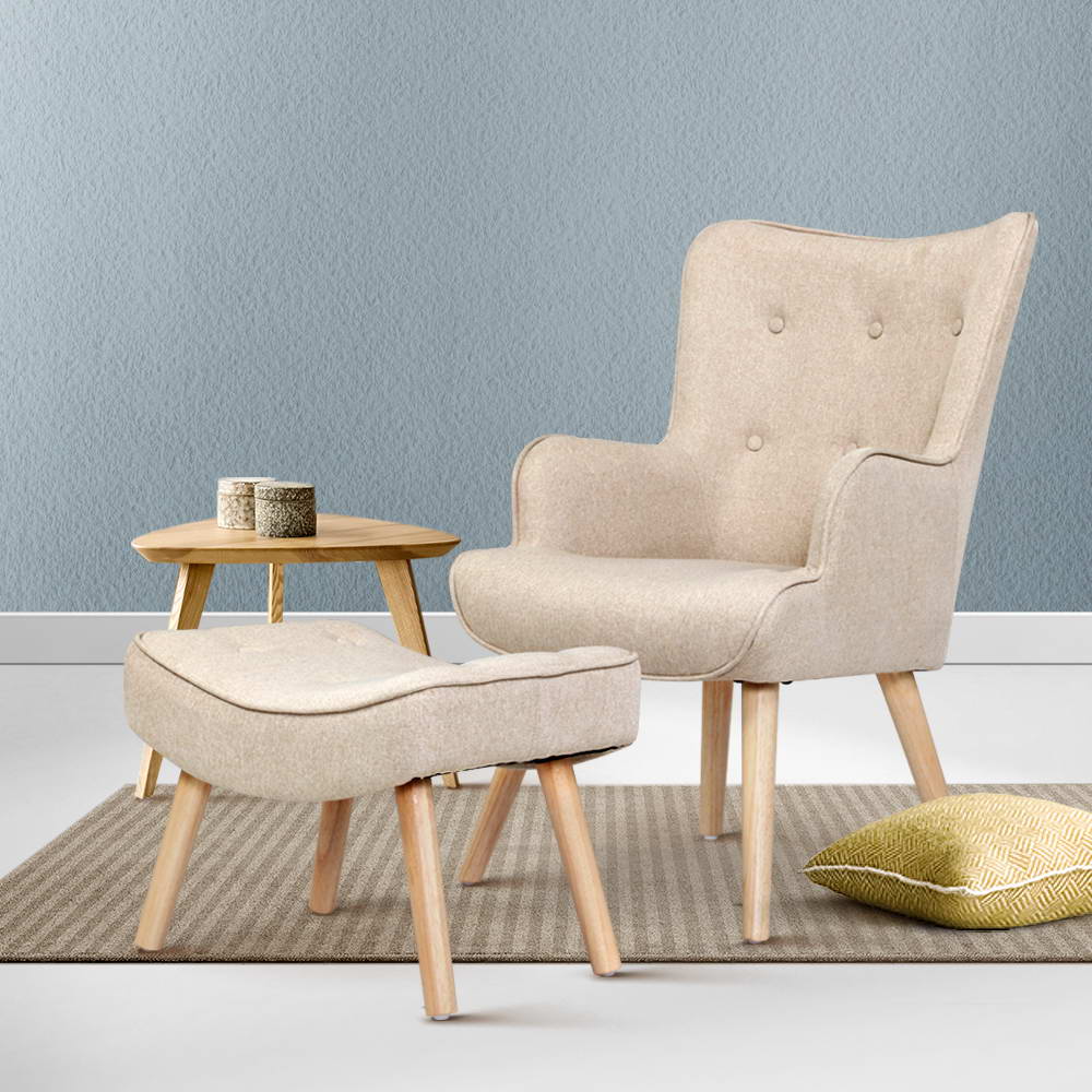 Beige Armchair Lounge With Included Ottoman