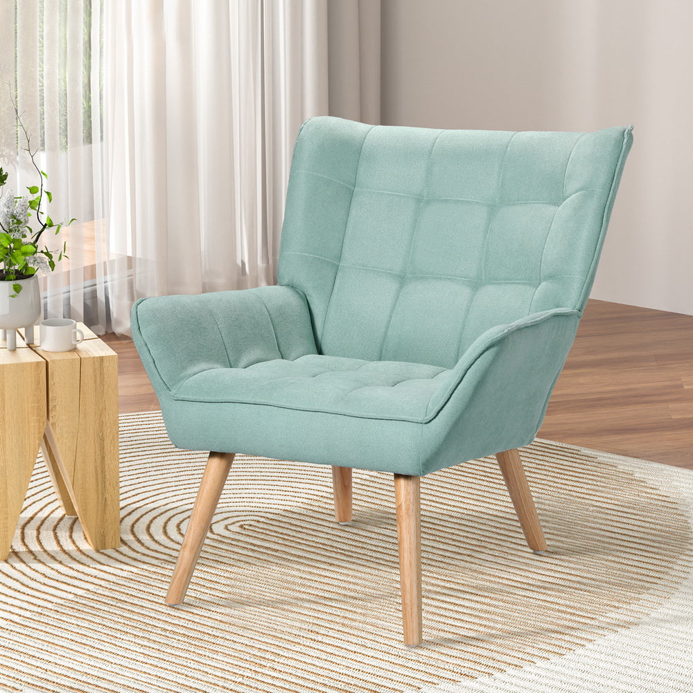 Armchair | Lounge Chair | Accent Chairs | Sofa | Linen Fabric | Cushion Seat | Blue