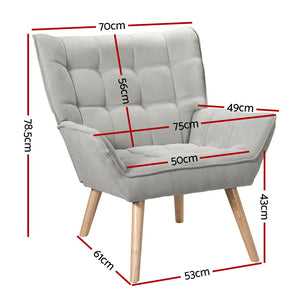 Armchair | Lounge Chair | Accent Chairs | Sofa | Linen Fabric | Cushion Seat | Grey