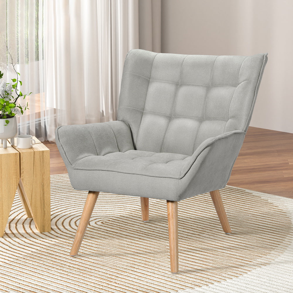 Armchair | Lounge Chair | Accent Chairs | Sofa | Linen Fabric | Cushion Seat | Grey