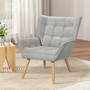 Armchair | Lounge Chair | Accent Chairs | Sofa | Linen Fabric | Cushion Seat | Grey